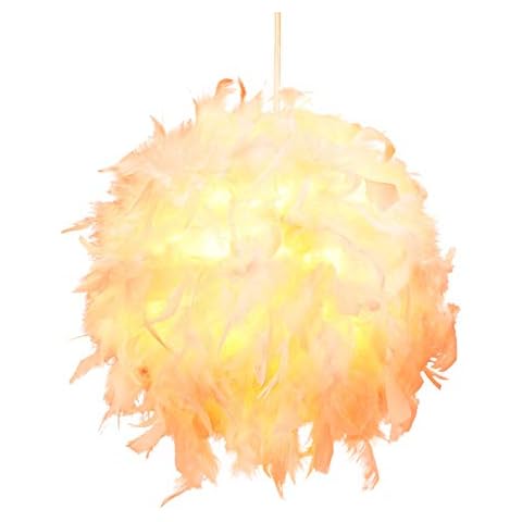 Feather Light Shade for Ceiling Pendant Light,Fluffy Lamp Shade,White Real Feather Decorated Pendant Light Shade for Bedroom,Living Room,Gift,Diameter 30cm,White Cover