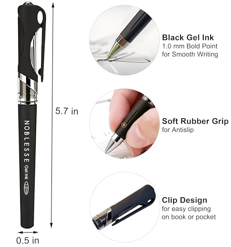 Image of MyLifeUNIT Black Ink Gel Pens, 1.0 mm Bold Point Pens, 12 Pack