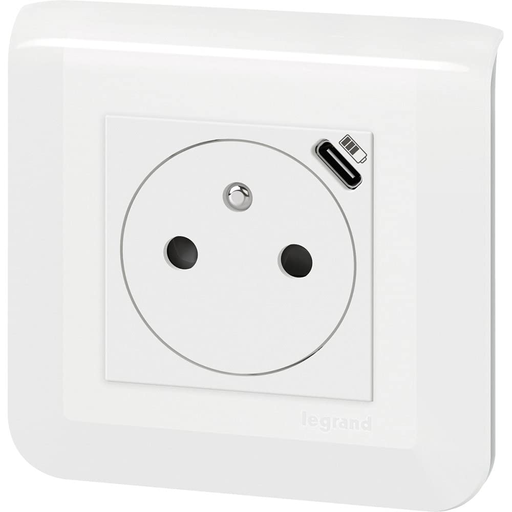 LEGRAND - Prise Electrique Murale Précâblée + Chargeur USB-C Mosaic Surface avec Plaque de Finition + Support Batibox - Prise Affleurante avec Fond Rétractable - Blanc