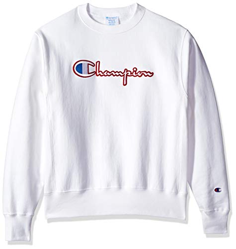 Champion LIFE Men's Printed Reverse Weave Crew, White, Large