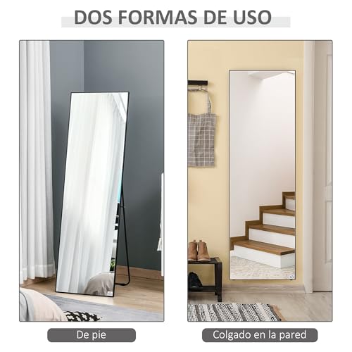 HOMCOM Espejo de Pie Cuerpo Entero con Marco de Aleación de Aluminio Espejo de Pared Rectangular con 2 Formas de Uso para Pasillo Dormitorio Salón 50x161,5x2 cm Negro - imagen 5