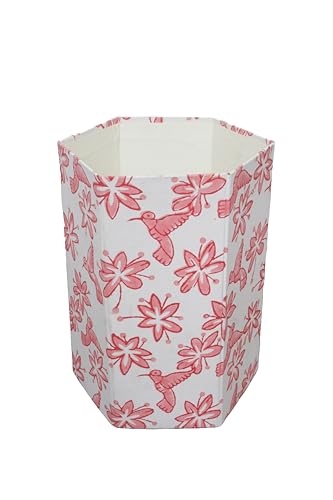 Image of Generic 3.3 Gallon Cotton Hand Block Printed Paper Waste Basket |Small Decorative Trash Can for Housewarming Gifts in Living Room, Bedroom, Bathroom | Eco-Friendly, Plastic-Free (1, PINK BIRD)
