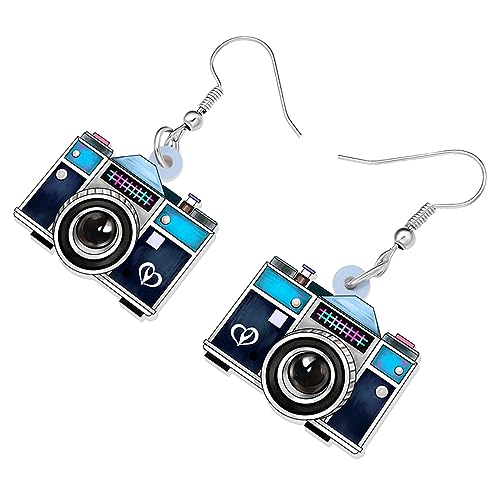OUSIO Acrílico Cámara Pendientes 80s 90s Videocámara Vintage Colgantes Ligero Joyería Retro Fotografía Para Mujeres Charm Regalos (Azul) - imagen 3