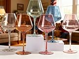 Physkoa Colored Burgendy Wine Glasses Set 6-18oz HandBlown Colorful Wine Glass With Long Stem,Multi Color Mothers Day Wine Glasses Gift for Women Mom