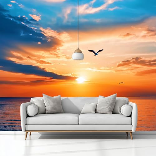 Papel Tapiz Fotográfico Fotomurale Paisajes Naturales Puesta De Sol Aves Marinas 250 x 175 cm Art Mural Cafe Dormitorio Decoración para el Hoga Murales Papel Pintado a Papel Fotomural Dormitorio