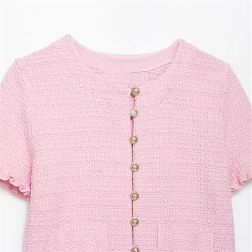 Women's Summer Round Neck Short Sleeved Knitted Button Jacket 5