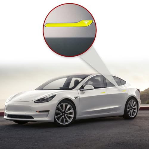 Image of IPG Compatible for Model 3 / Model Y /Juniper Door Handle Decal Sticker Wrap Kit (Set of 4) with Tesla Logo Personalize Your Tesla (Neon Series - Yellow)