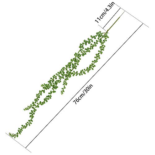 Attom Tech Home [6 Pcs] 26 inch Long Artificial Succulents Hanging Plants, Fake String of Pearls Bean Leaf - Thumbnail 4