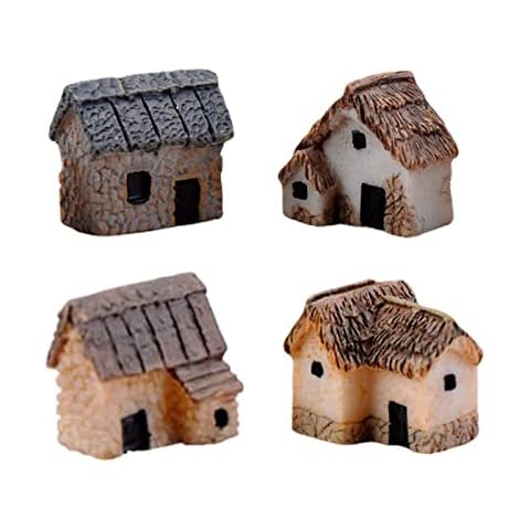 LAIXIABAO 4 Pcs Micro Village Thumbnail House Thatched Huts Miniature Fairy Garden Stone Houses Miniature Gardening Landscapes for Yard Bonsai Decoration Cover