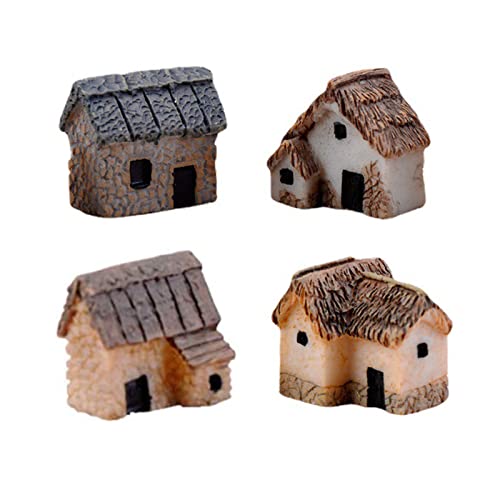 YANCONGLIDEYAN 4 Pcs Micro Village Thumbnail House Thatched Huts Miniature