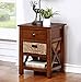 eHemco X-Side End Table Side Table with Drawer, 2 Storage Shelves and Wicker Basket, Coffee