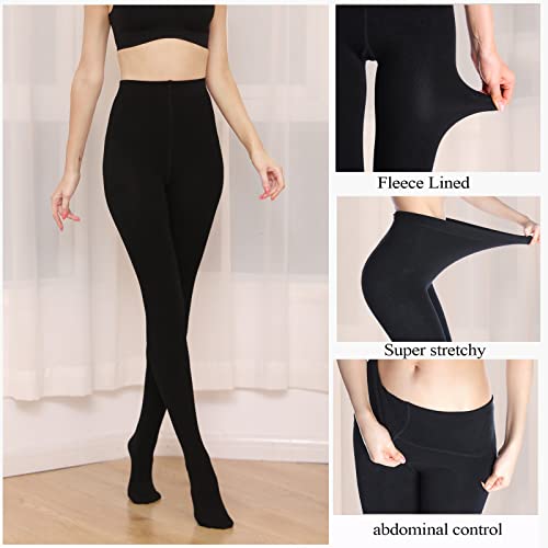 YAGAXI Fleece Lined Opaque Tights for Women - 2 Pairs 100D Warm Winter Pantyhose with Control Top2