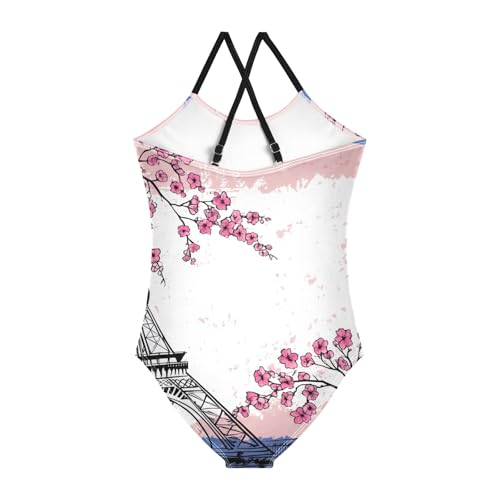 Vintage Paris Eiffel Tower Girls One Piece Swimsuits, Spaghetti Straps, Cross Back Design, Ages 3T2