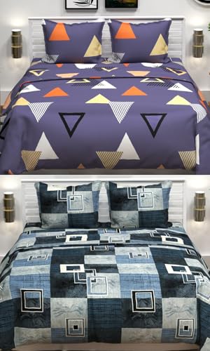 Image of VAS COLLECTIONS Prime Collection Combo Pack of 2 Double Bedsheets with 4 Pillow Covers | 144 TC Soft Brushed Microfiber-Blend -Long Lasting & Wrinkle Free,7.5X7 Ft Set of 6 Pcs (Purple&Blue)