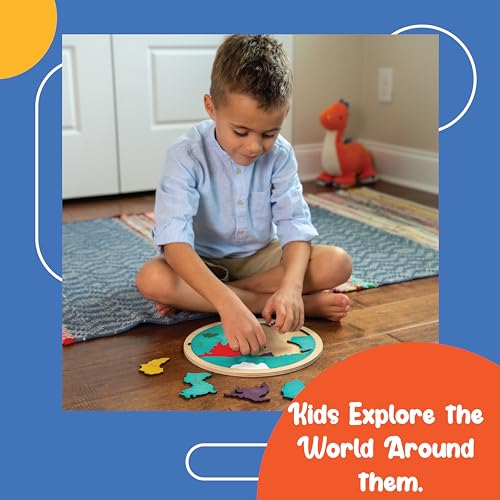 Image of 7 Continents & 5 Oceans Wooden Puzzle for Kids Age 3+ | 21 Piece World Map Jigsaw Puzzle | Montessori Educational Geography Learning Toy for Boys & Girls | STEM Cognitive Puzzle
