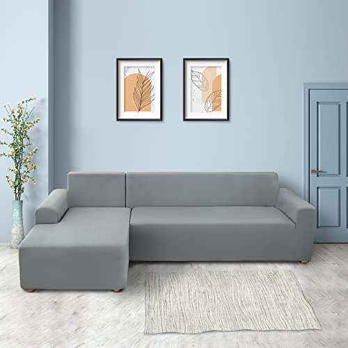 Lydevo Sofabezug Ecksofa L Form Sofa Überwürfe Stretch Sofabezug Rechts oder Links mit Zwei Kissenbezügen Waschbar Universal-Couchbezug Sofa Cover L Shape(2 Sitzer+3 Sitzer,Hellgrau)
