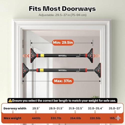 Image of SKYCELL Pull-Up Bar for Home Workout | Heavy Duty Carbon Steel Doorway Gym Bar | Non-Slip Grip | No Drill Installation | Multi-Exercise Fitness Bar