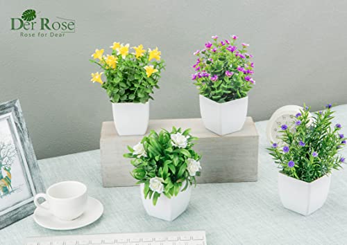 Der Rose 4 Packs Fake Plants Mini Artificial Faux Plants With Flowers For Home Office Table Room Farmhouse Decor Indoor #TOP4