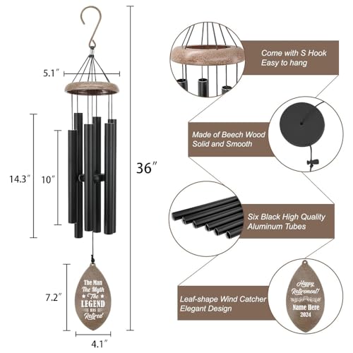 Image of ASTARIN Personalized Happy Retirement Gift, Custom Name Retirement Wind Chimes for Women Men, 35 inch Large Deep Tone Wind Chime Retire Gifts for Co-Workers Boss Friends Parents