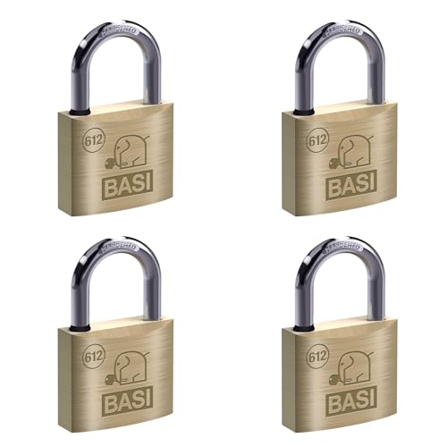 BASI | Vorhangschloss 4er Set | 60 mm | mit Wasserstopp | gleichschließend | massives Messing-Gehäuse | gehärteter Stahlbügel | stabiles Vorhängeschloss | Bügelstärke 10 mm | 4 Stück