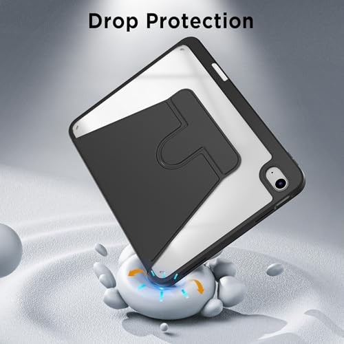 CACOE 360 Rotating Case for iPad (A16) 11th/10th Generation with Pencil Holder 2025/2022 11/10.9 inch, Shockproof Cover for iPad 11/10 Gen with Stand, Black - Image 6
