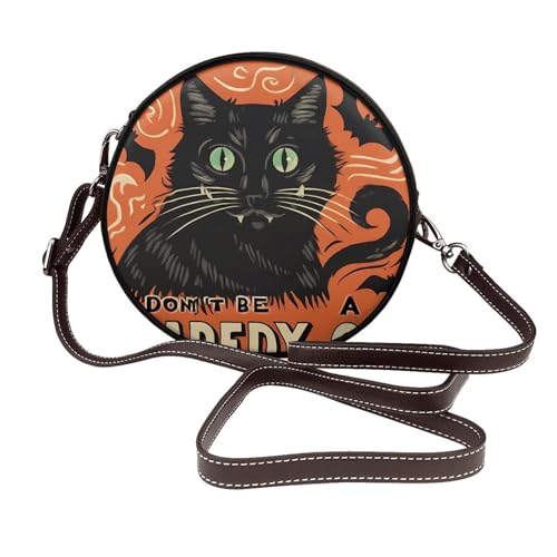 Sac à bandoulière rond en cuir végétalien de haute qualité aux détails d'Halloween