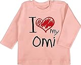 Baby Langarmshirt Baby Shirt Langarm - Statement Sprüche Baby - I Love My Omi schwarz - 3/6 Monate - Babyrosa - babysachen mädchen 0-6 Monate oma - BZ11