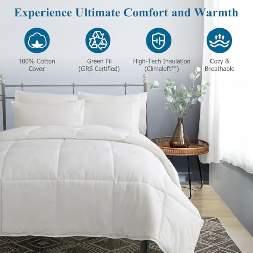 Image of Dafinner 100% Cotton Cover Lightweight Down Alternative Comforter King Size, Ultra-Soft Duvet Insert for Warm Weather, GRS Recycled Microfiber Breathable Bed Quilt (104x88 inch, White)