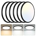 libtit 13 Inch Black Flush Mount Ceiling Light,6 Pack 3200LM 28W Ultra-Slim LED Ceiling Light,3000K/4500K/6000K Selectable Low-Profile Ceiling Light Fixture for Bedroom, Kitchen, Hallway, Workshop