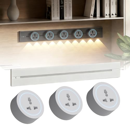 Multiprise sur rail design gris 50cm avec éclairage LED intégré pour une cuisine moderne
