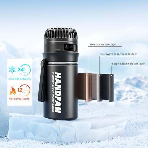 HandFan Kids Water Bottles With Fan Sport Insulated Water Bottle With Straw&Handle Leak Proof Vacuum Stainless Steel Water Jug - 12oz - Image 3
