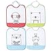 Ti TIN, Lot de 4 Bavoirs Éponge Imprimé Imperméable, 23x28 cm | 90% Coton - 10% polyester - Bavoirs pour Bébés de 6 à 12 mois - Fermeture Élastique - Doublure Vinyle - Motif Animaux - 320gr/m²