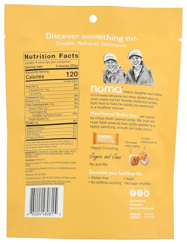 Image of Mini Peanut Butter Bars - Vegan, Low Sugar, High Protein, Low Calorie, All Natural, Gluten Free - Crunchy Plant Based Snack - 3 Bags with 8 Individually Wrapped Pieces