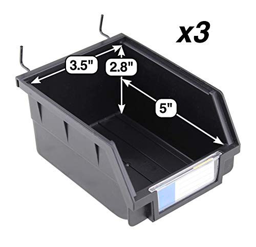 Right Arrange Pegboard Bins - 3 Pack Black Large - Hooks to Any Peg Board - Organize Hardware, Accessories, Attachments, Workbench, Garage Storage, Craft Room, Tool Shed, Hobby Supplies, Small Parts