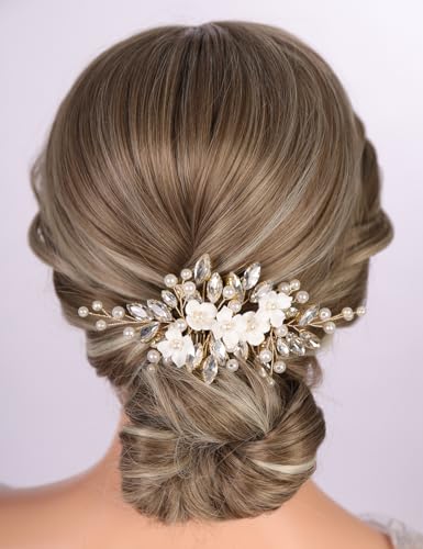 Peine para cabello con cristal y perlas dorado miniatura 1