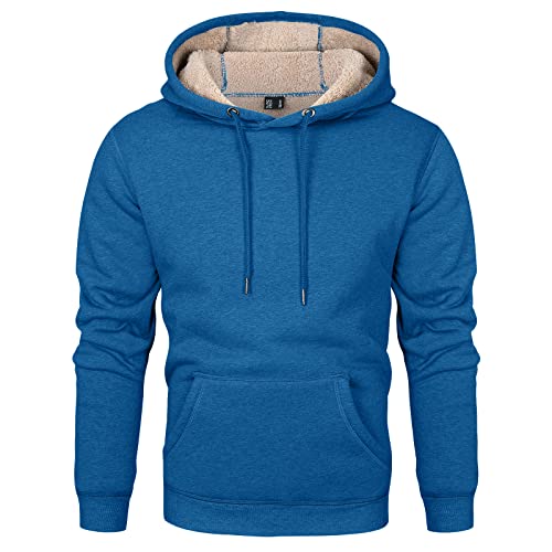 KEFITEVD Mens Warm Pullover Winter Hooded Sweatshirt Thermal Sherpa Lining Hoodie with Kangaroo Pocket Leisure Hoodie for Outdoor Sports,Blue Green,L