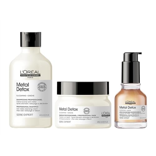 LOréal Professionnel Paris Metal Detox Shampoo, Mask & Oil Set - Detoxifies, Prevents Damage & Prolongs Hair Color With Shine, For Damaged or Color-Treated Hair