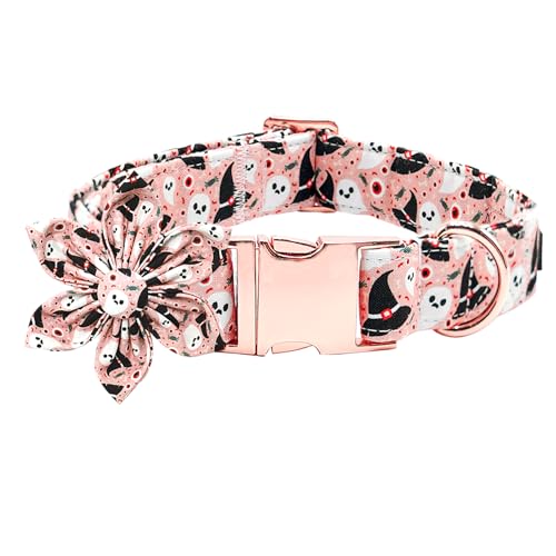 Bobo Rainbow Dog Collar Halloween Fall Ghost Print Pet Collar Holiday Soft Cute Dog Collars with Flower Adjustable Metal Buckle Collar for X-Small Dogs
