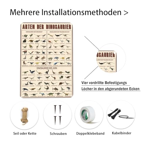 Arten Der Dinosaurier Buntes Aluminiumschild Wanddekoration für Wohnzimmer, Spielzimmer, Büro, Café - 8x12 Zoll (25294)