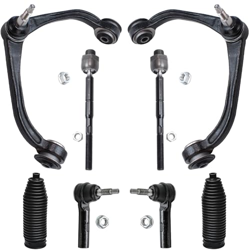 Image of Detroit Axle - 8pc Front End Kit for 2005-2010 Dodge Dakota Mitsubishi Raider 2011 Ram Dakota, 2 Upper Control Arms with Ball Joint 4 Inner Outer Tie Rods 2 Boots Replacement
