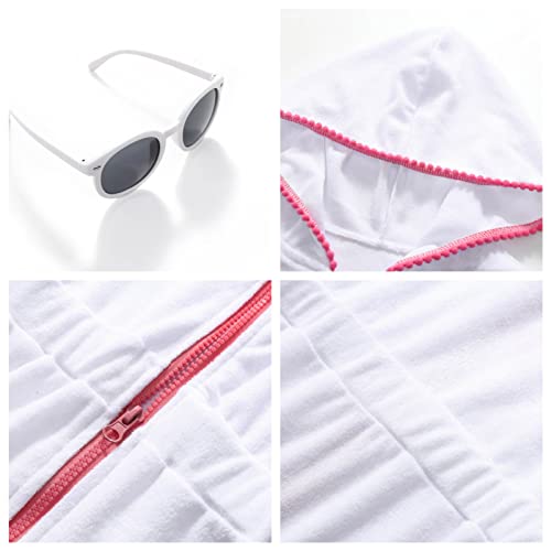 Image of Girls Swim Cover Up Kids Beach Swimsuit Coverup Terry Zip-Up Bathing Suit Beach Pool Clothes with Sunglasses