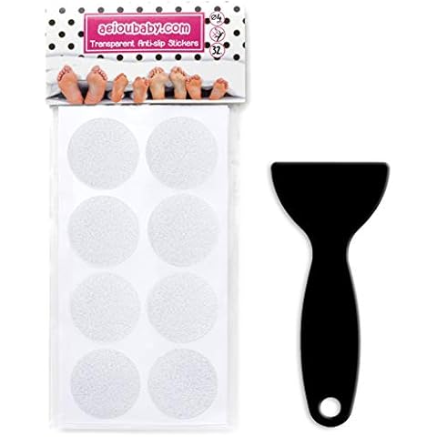 32 Transparent Anti-slip Stickers for Bath and Shower | Textured Non-abrasive Stickers for Better Grip | Discreet Self Adhesive Circles with 1,6 in (4cm) diameter for better Safety | With Scraper Cover