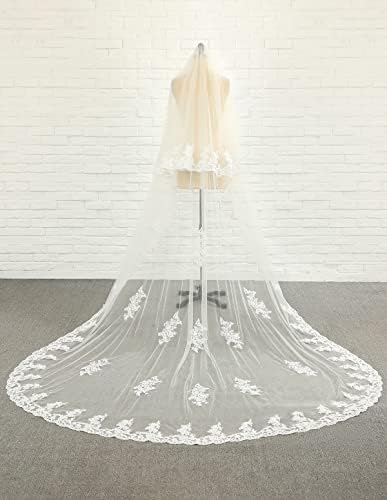 Kelaixiang 2T 2 Tiers Lace Appliqued Chapel Cathedral Bridal Veils