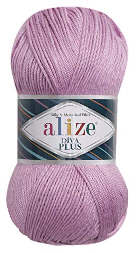 100% Microfiber Acrylic Alize Diva Plus Silk And Mercerized Effect Knitting 3 Dk & Light Worsted Crochet Yarn Lot Of 4 Ball Skeins 400Gr 962 Yds Color (474 - Lilac) #TOP6