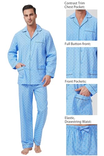 Image of GLOBAL Mens Pajamas Set, 100% Cotton Woven Drawstring Sleepwear Set with Top and Pants /Bottoms