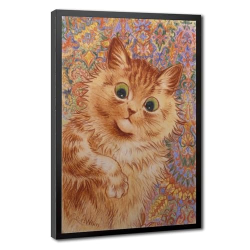 Impression sur toile chat roux Louis Wain decoration murale salon 61x91 cm
