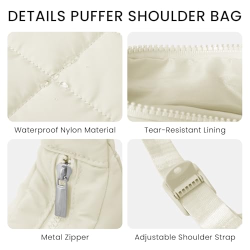 Image of Small Puffer Crescent Shoulder Bag for Women Lightweight Water-Resistant Nylon Purse with Adjustable Strap & Multiple Pockets