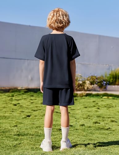 Image of Arshiner Boys Loose Athletic Set Crew Neck T-Shirt & Mesh Short 4-13 Years | Boys Loose Athletic Shorts Set Performance Crew Neck T-Shirt and Mesh Short Outfits Lightweight & Breathable