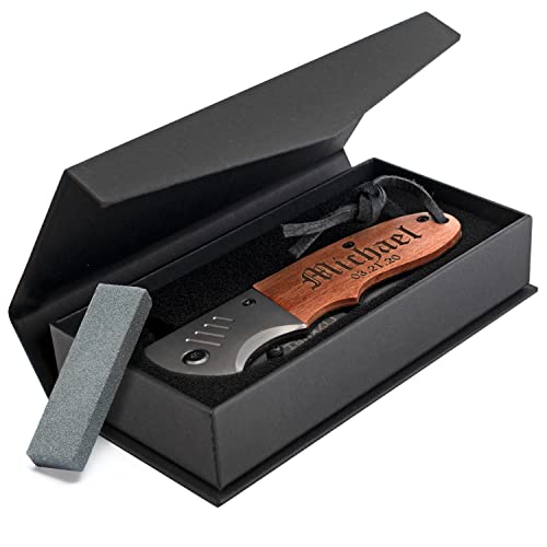 Pocket Knife for Men w/ FREE Name or Text Engraved - Perfect Gift for Men, Personalized Pocket Knives, Husband - Custom Pocket Knife w/ Belt Clip, Dad Gift From Daughter, Wife
