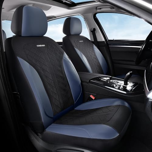 Image of Coverado Seat Covers Front Seats, Leather Automotive Seat Covers 2-Pack, Mesh Breathable Auto Seat Protectors, Driver Seat Covers Universal Fit for SUV, Truck, Vans, Sedan